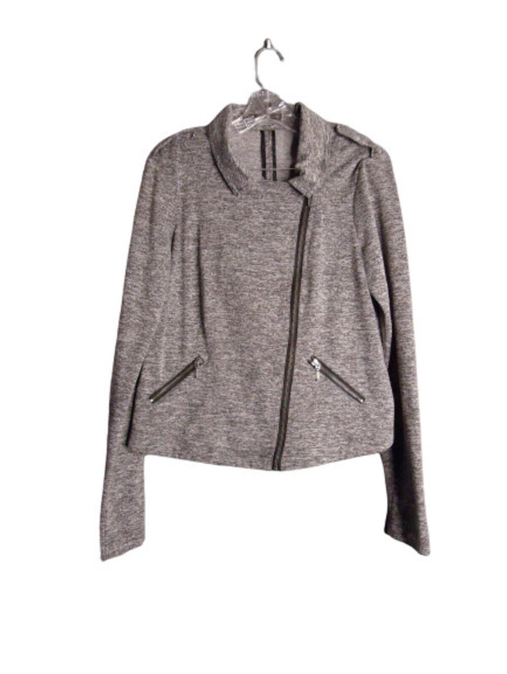 Maurices Moto Jacket Gray Space Dye Long Sleeve Zippered Pockets Knit Large